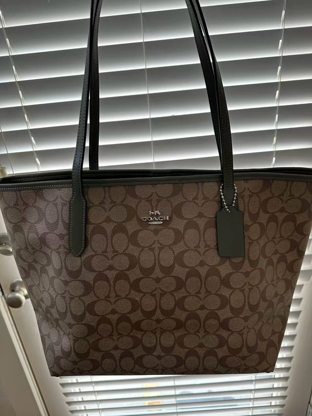 Coach Brown Signature Canvas Tote with Black Trim